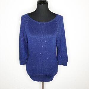 WHBM navy blue sequin embellished knit sweater top size Small